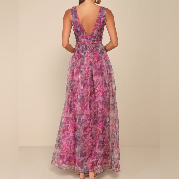 NWT Garden Romance Magenta Floral Print Organza Maxi Dress - Picture 2 of 8